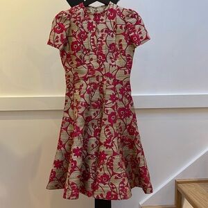 VALENTINO Metallic jacquard tapestry midi dress gold and pink floral size 38 XS
